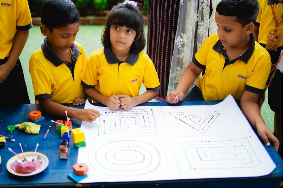 Kidzee Bhetapara students doing a hands-on shapes activity